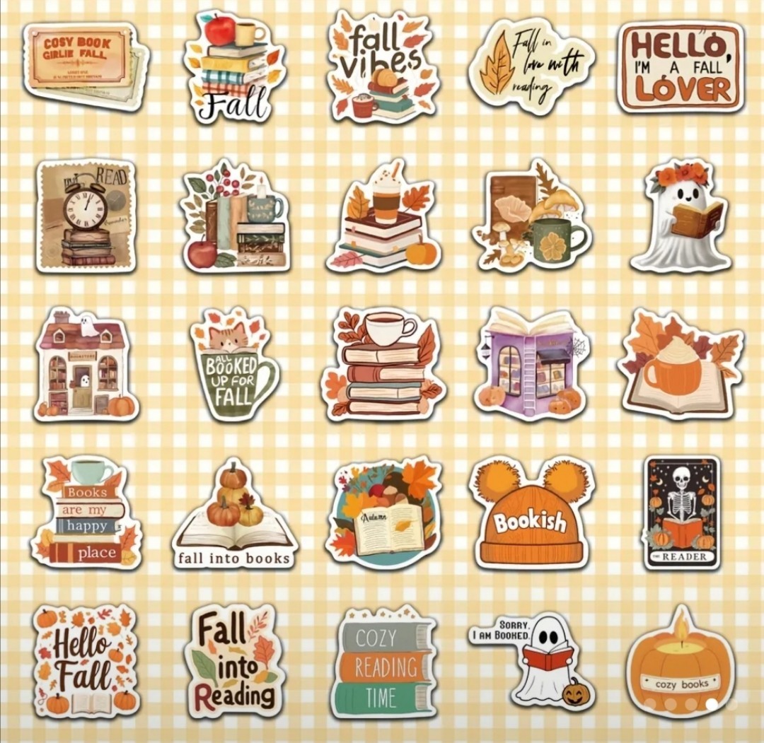 10 PCS Fall Autumn Cozy Reading Literature Books Novel Lover Stickers BRAND NEW