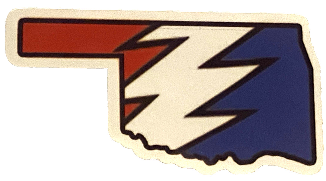 🌹⚡️GRATEFUL DEAD Lightning Bolt Oklahoma Sticker *NEW* Measures 3" x 1.5" ⚡️🌹