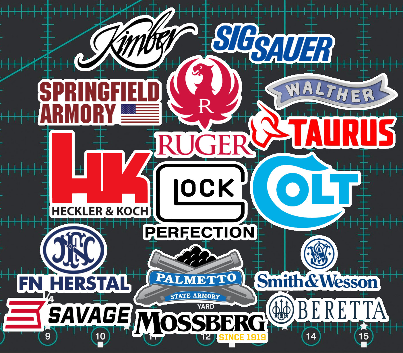 15 Gun Manufacturer Logo Stickers – Clear, Holographic, or White- Armory Ammo