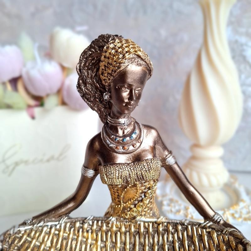 African Woman Statue Jewelry & Key Holder Resin Figurine Home Decor