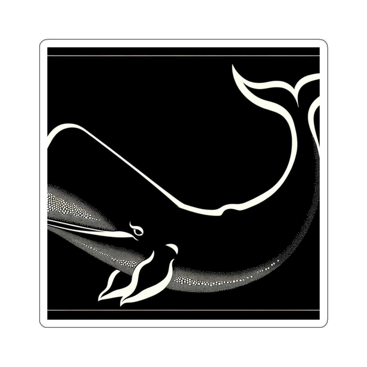 Sticker Art Deco Monochrome Sperm Whale Nautical Marine Life 2×2" 3×3" 4×4" 6×6"