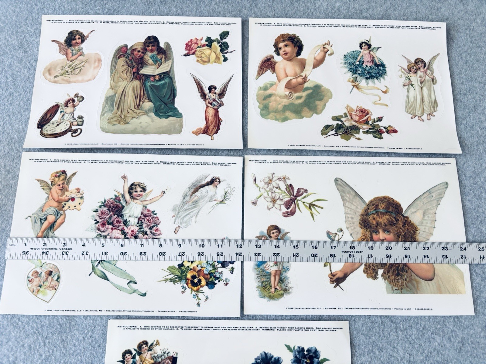 5 Sheet Window Decals Static Cling 1996 Creative Horizons Angels Cherubs Vintage