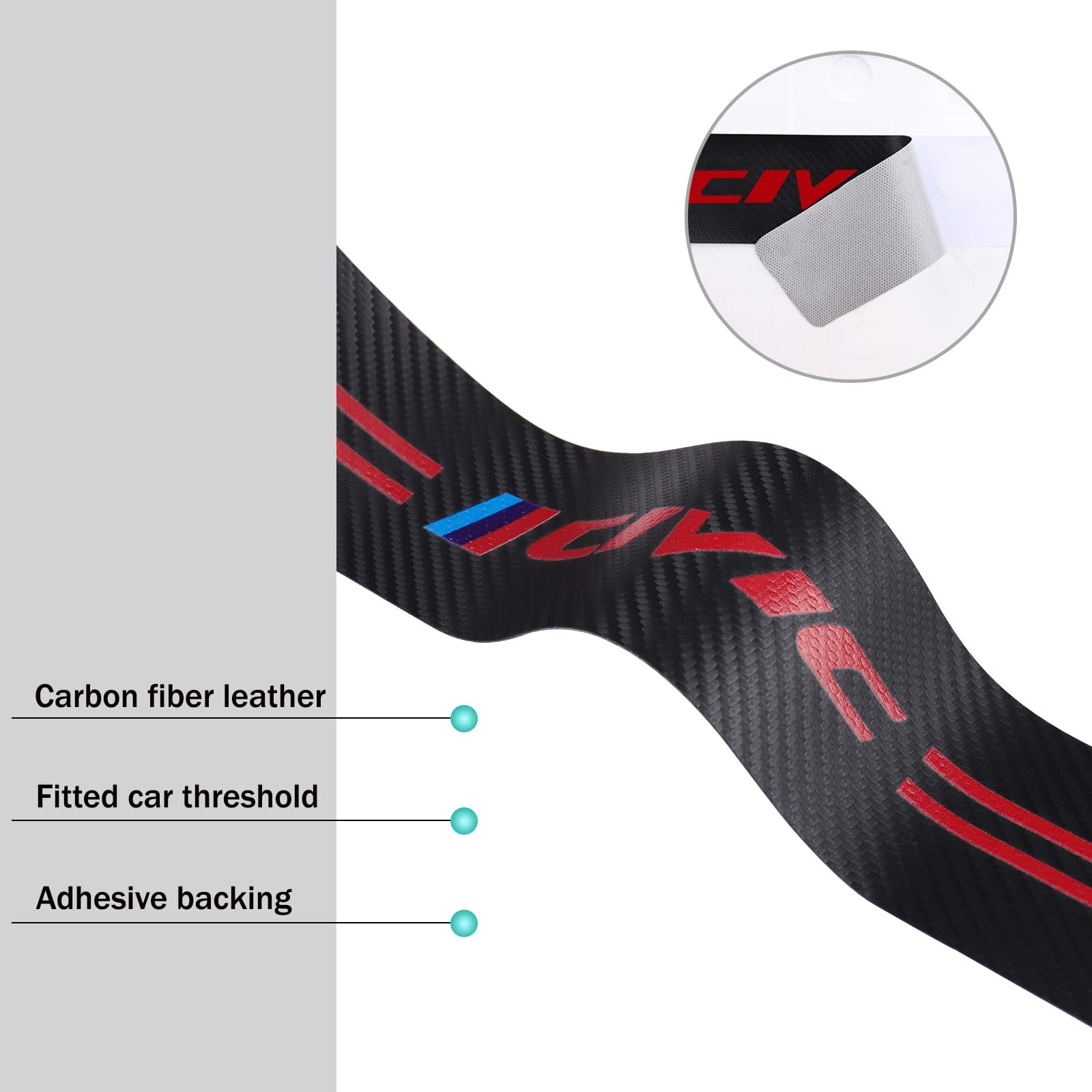 4Pcs Door Sill Protector Reflective 4D Carbon Fiber Sticker for Honda Civic