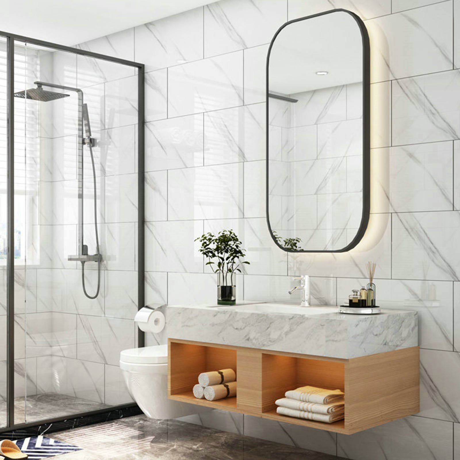 Marble Effect Wall Tile Sticker Self Adhesive Wallpaper Panel Kitchen Bathroom