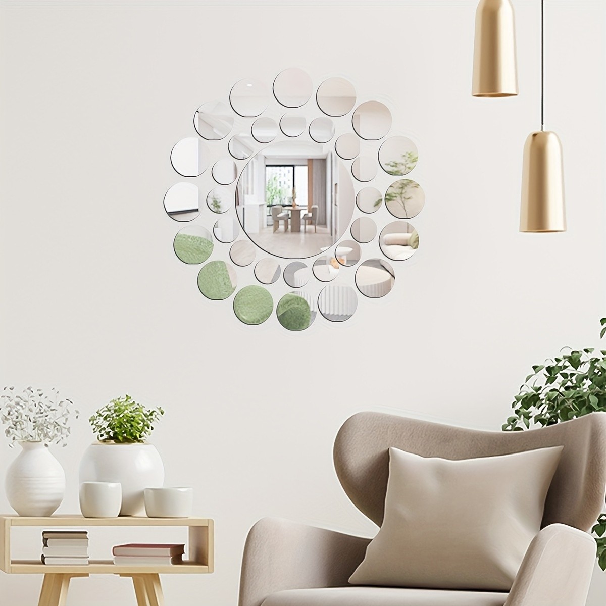 33Pcs/set Round Mirror Wall Stickers Silver Gold Living Room Background Wall