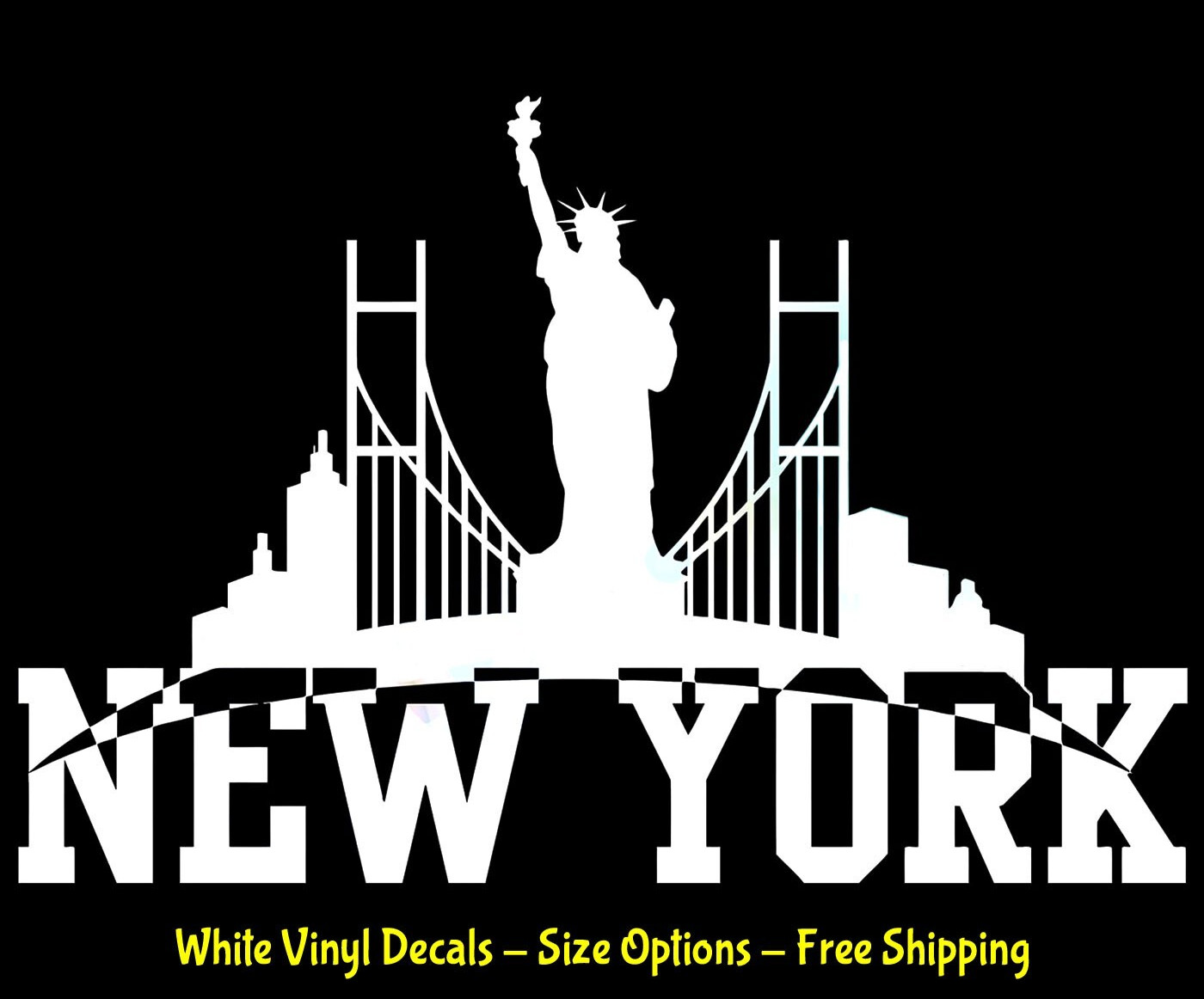 New York Skyline Statue of Liberty White Vinyl Decal Car Tablet Tumbler Laptop