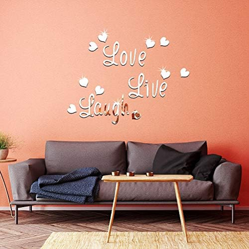 24 Pcs 3D Acrylic Mirror Wall Decor Stickers, Heart Letters Wall Decals, DIY Rem