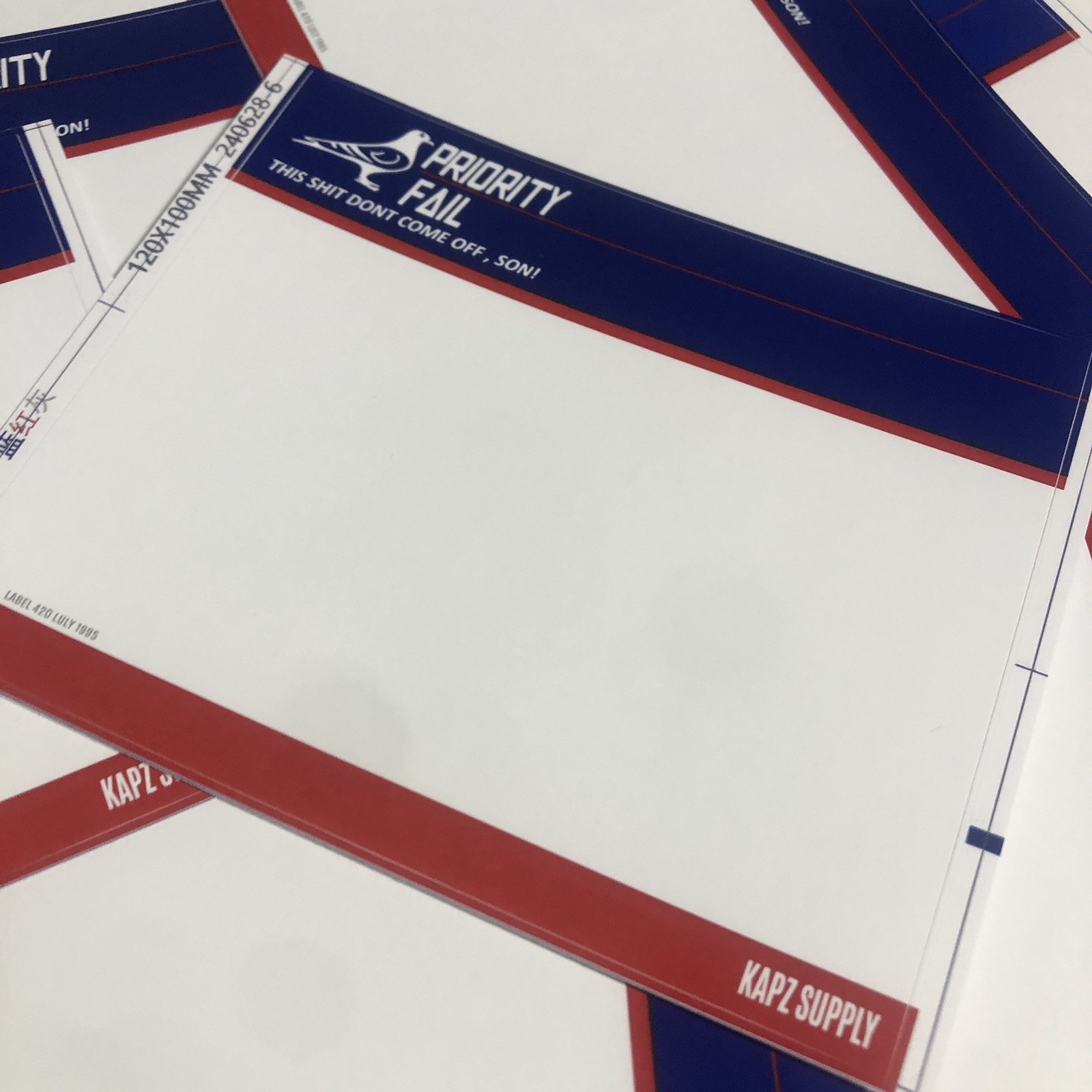 KAPZ SUPPLY DESTRUCTIBLE VINYL EGGSHELL JUMBO 10x12CM STICKER SLAPS PRIORITY 50
