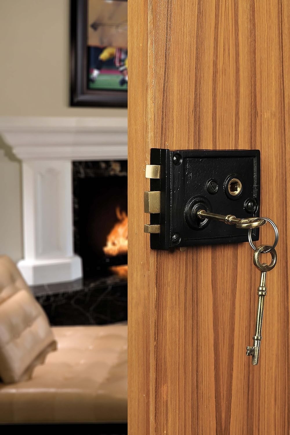 Heavy Duty Cast Iron Horizontal Rim Lock, Black Powder-Coated Finish