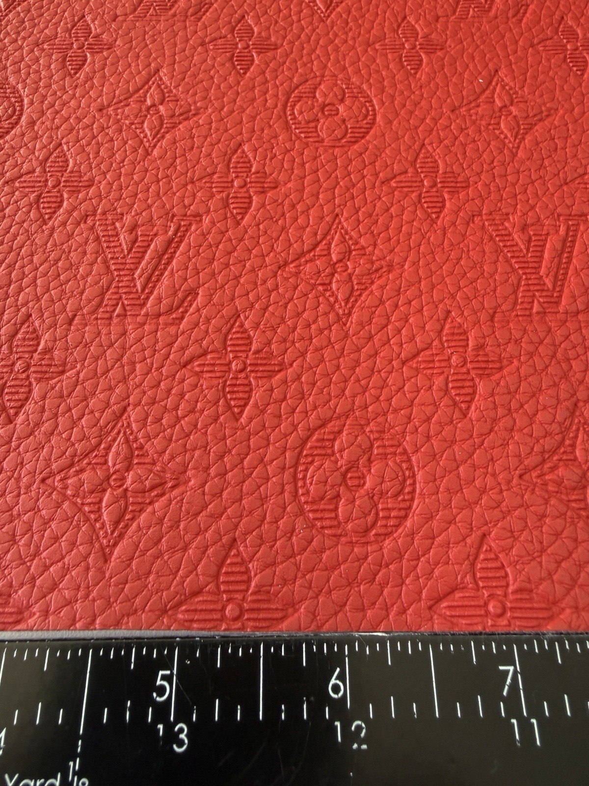 LV Red Embossed Monogram Vinyl for Crafting Classic Size piece 12" X 12" Scrap