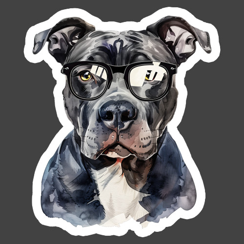 Pit Bull Sticker Vinyl Decal Nerd Glasses Cool Dog Lover Watercolor Art