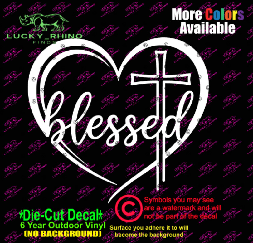 Blessed Heart Cross Christian God Religious Car Window Vinyl Decal Sticker