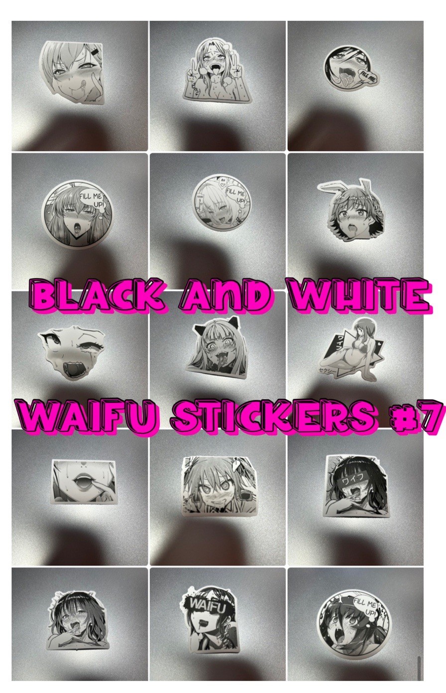 black and white waifu lewd sexy girls stickers #7
