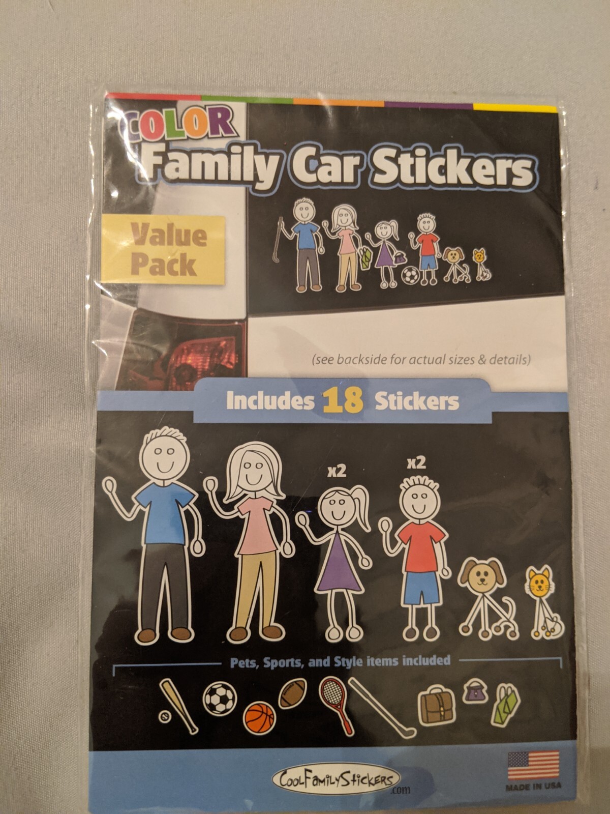 NIP Colored Family Stickers For Car Vehicle Window 18 Pack Mom, Dad, Kids, Pets