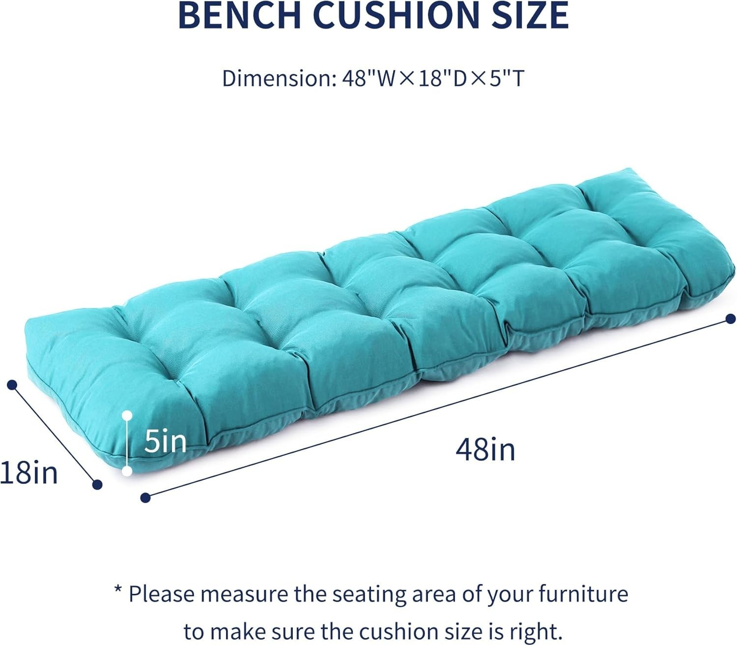48x18x5" Waterproof Outdoor Bench Cushion – Fade-Resistant Teal Blue