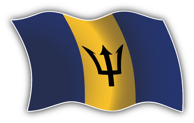 Barbados Wavy Flag Car Bumper Sticker Decal