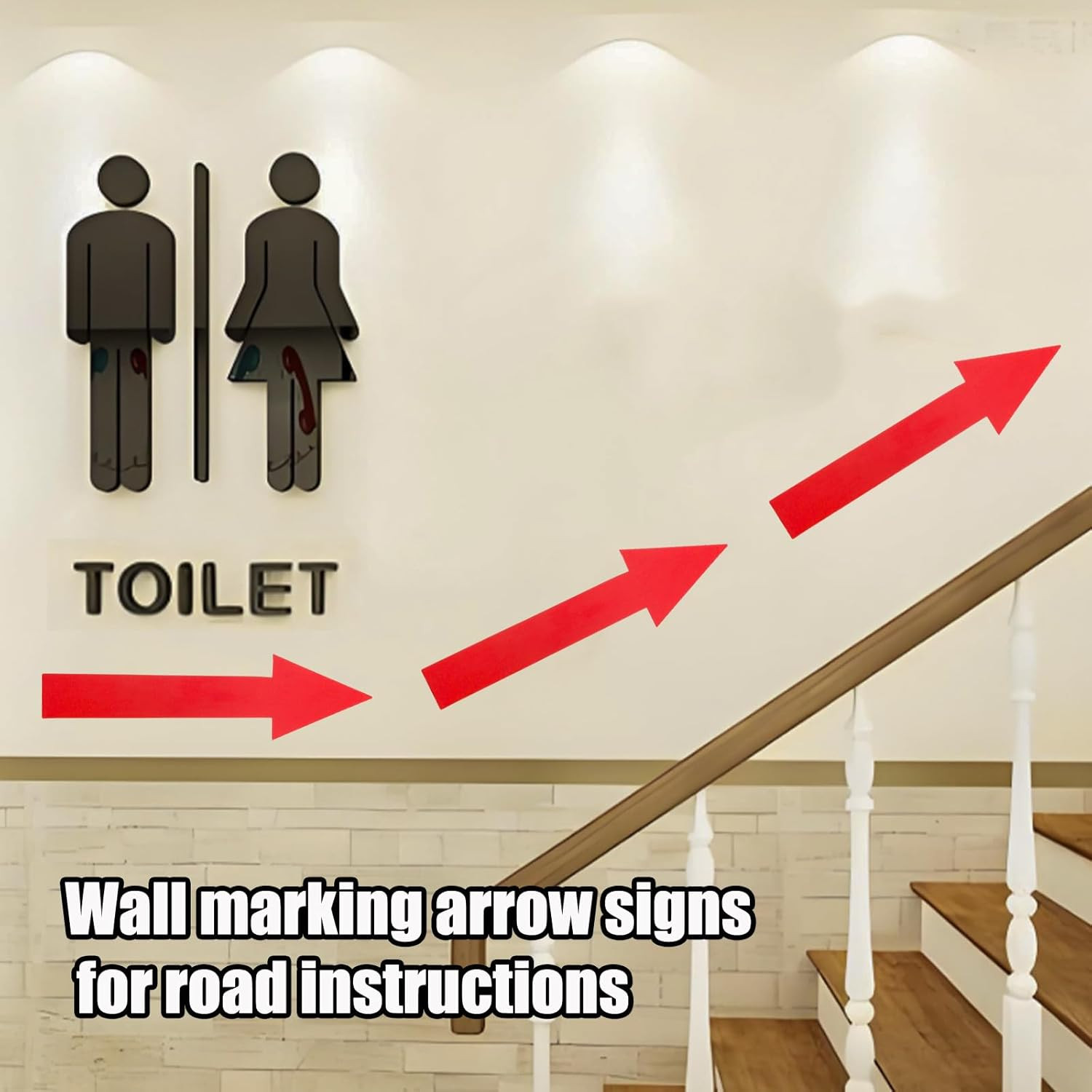 12 Pack 8 x 2 Inch Arrow Stickers, Waterproof PVC Removable Self-Adhesive Floor