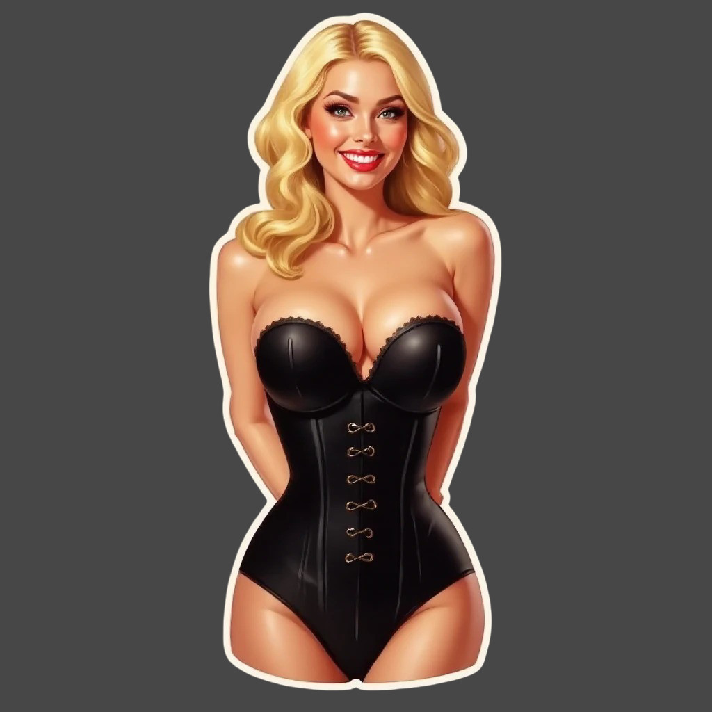 Blonde pinup girl sticker vinyl decal corset retro curvy beauty model vibe