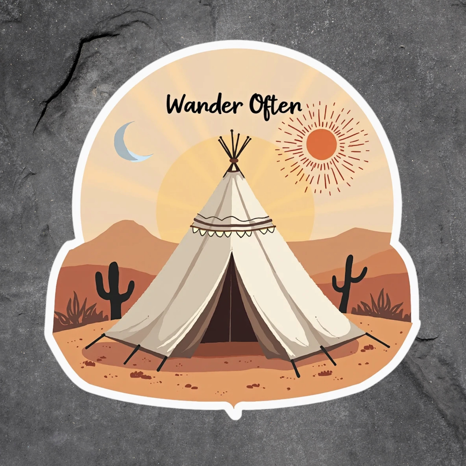 Camping sticker vinyl decal Wander Often desert tent teepee cactus sun