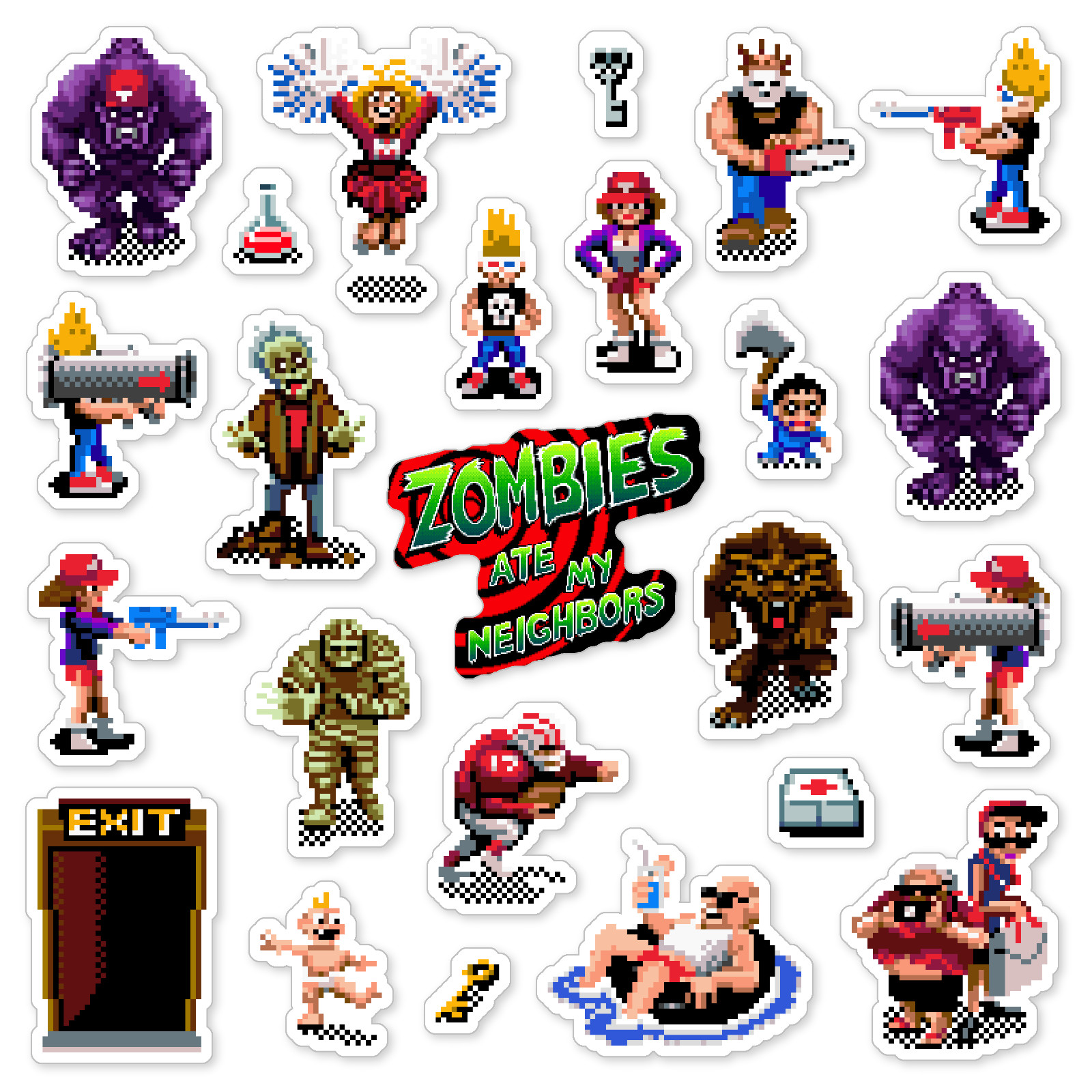Zombies Ate My Neighbors Stickers ZAMN Super Nintendo SNES 24 Sticker Pack
