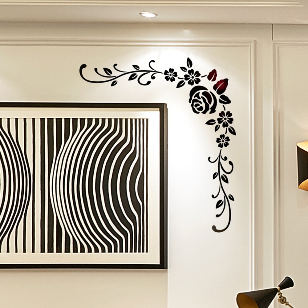 NEW 3D MIRROR FLOWER WALL CORNER STICKER ART ACRYLIC MURAL DECAL HOME DECORATION