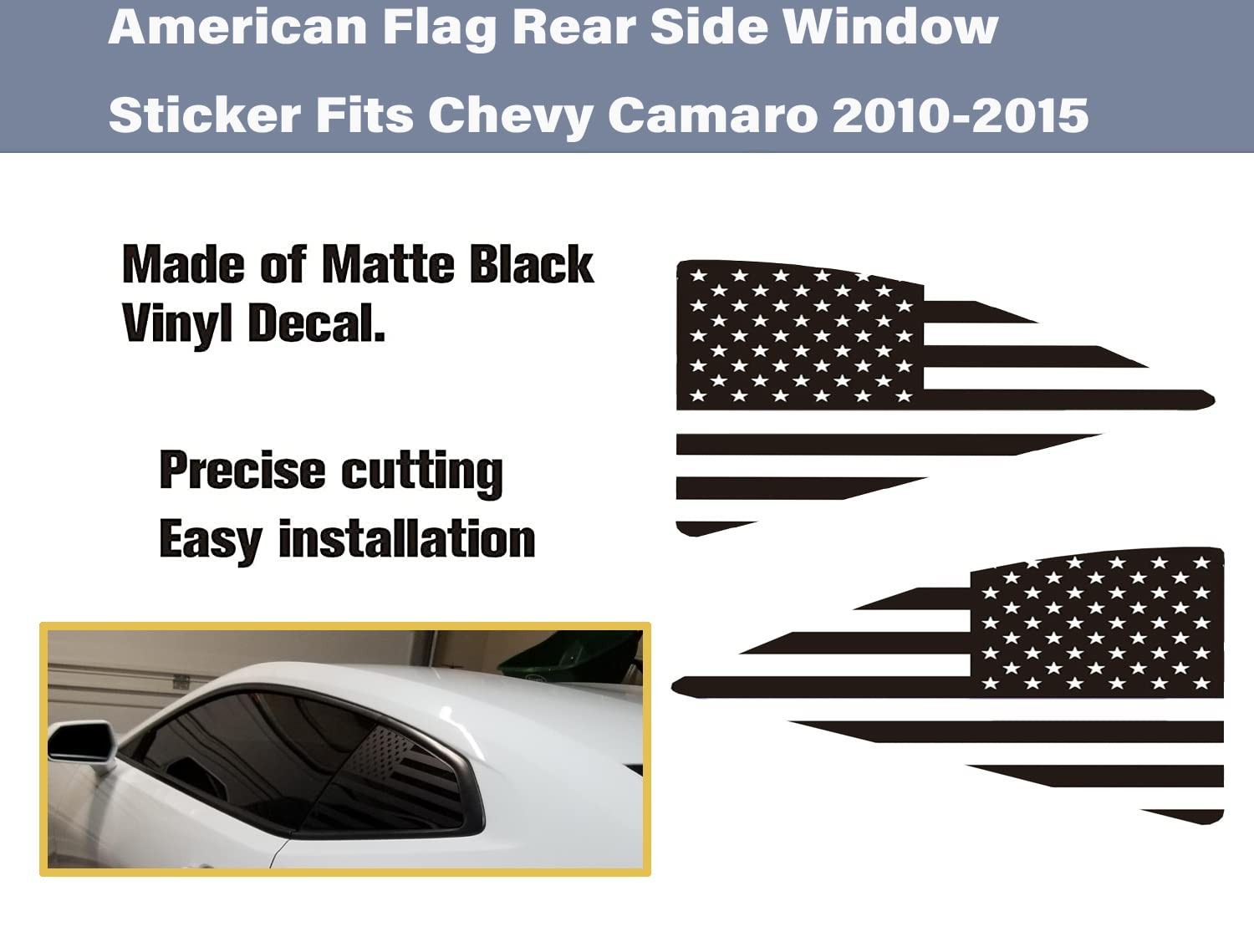 for Chevy Camaro American Flag Decal Rear Side Window Decal Matte Black