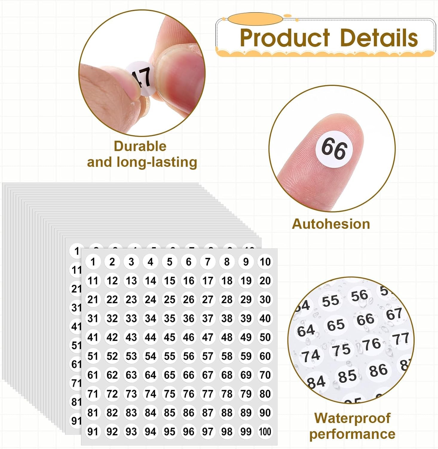 50 Sheets Small Number Stickers 1-100 Vinyl Mini Number Labels, 0.4" Round Self-