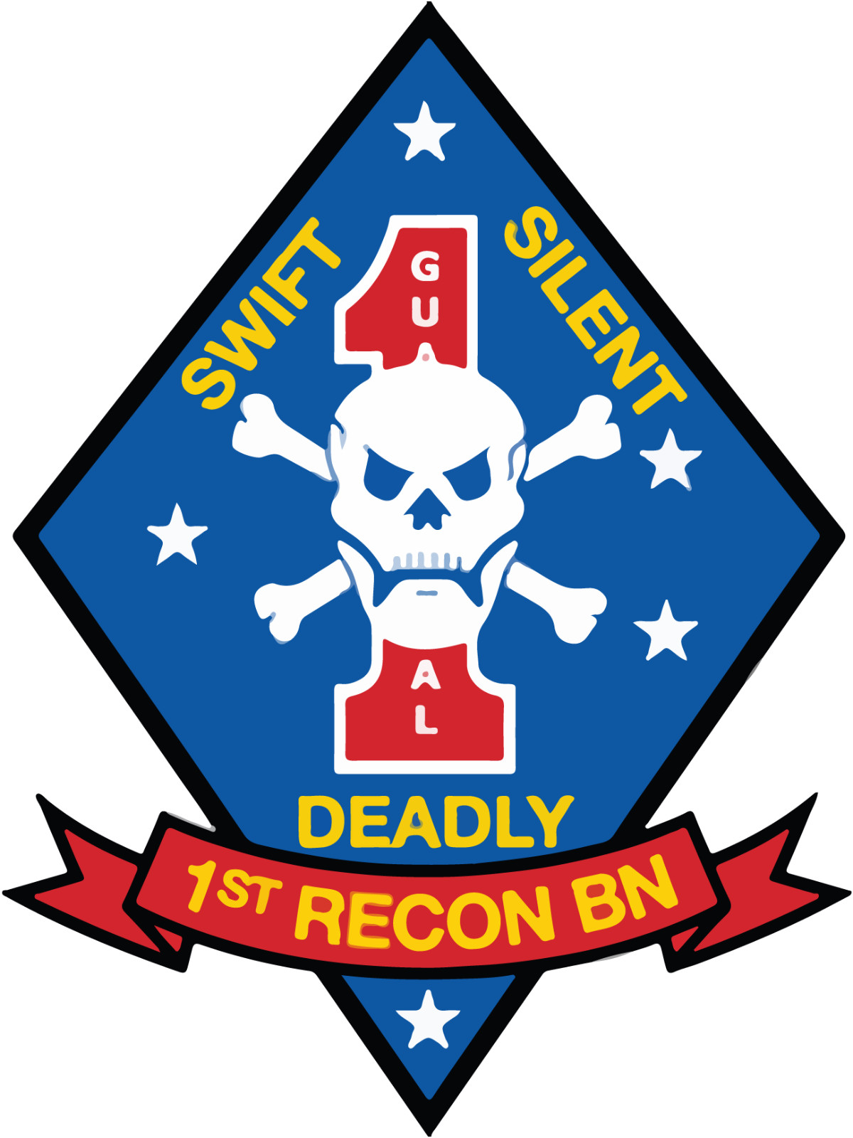 US Marine Corps Badge Sticker 1st Recon Battalion Swift, Silent, Deadly