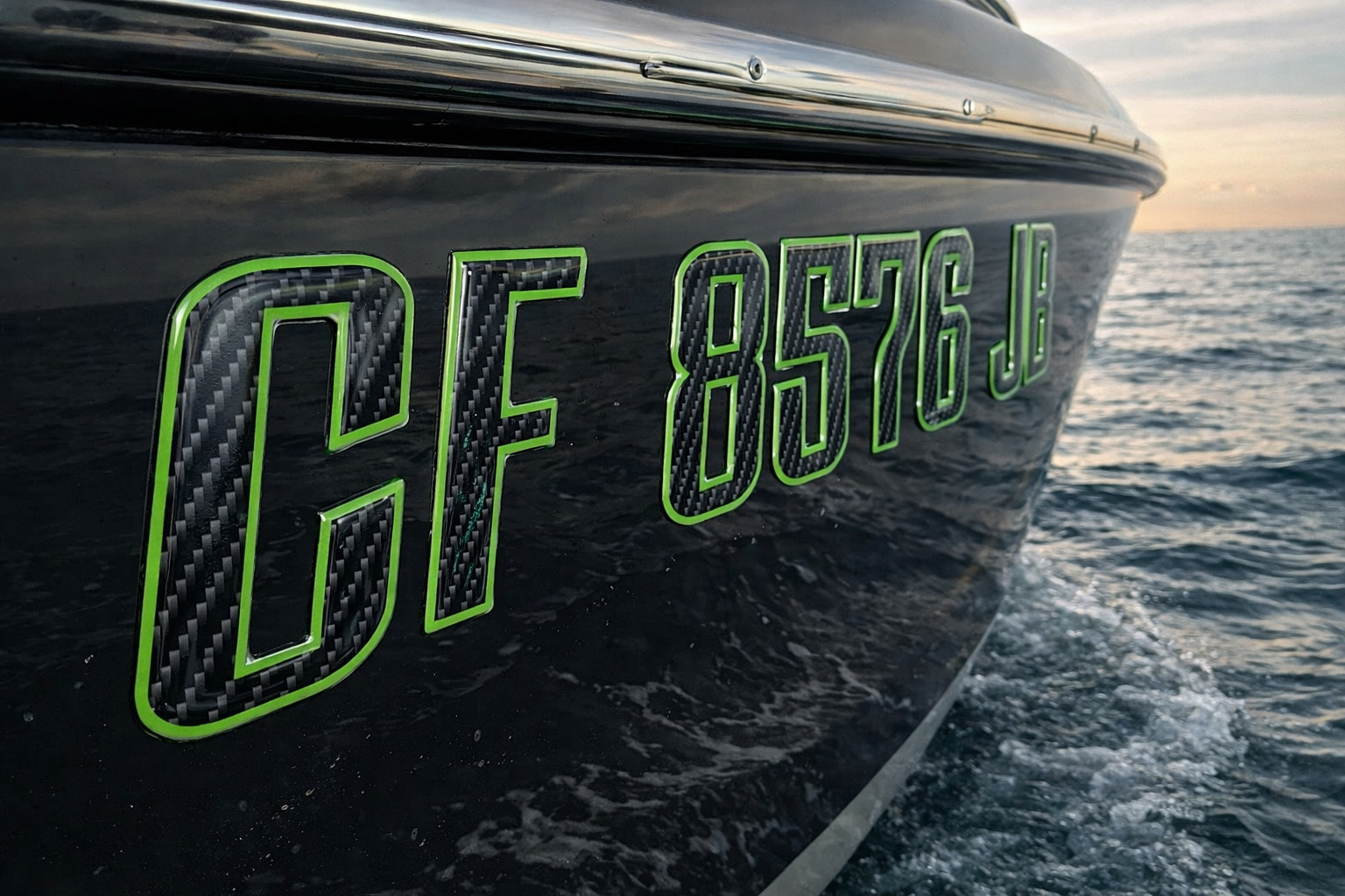Carbon Fiber Green Boat & Jet Ski Registration Numbers 3D Raised Waterproof 3"