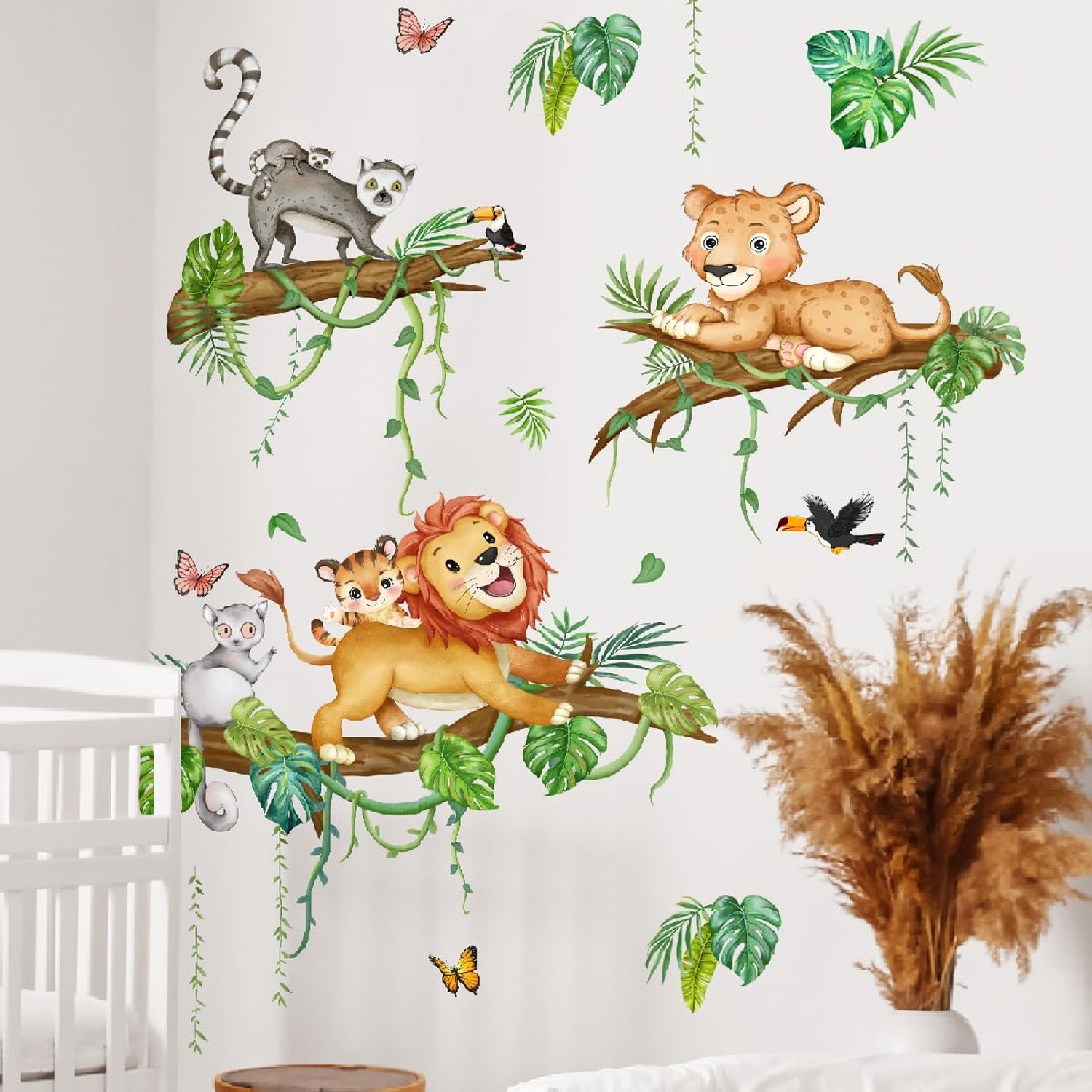 Jungle Animals Wall Stickers Safari Animals on The Tree Branches Wall Decals …