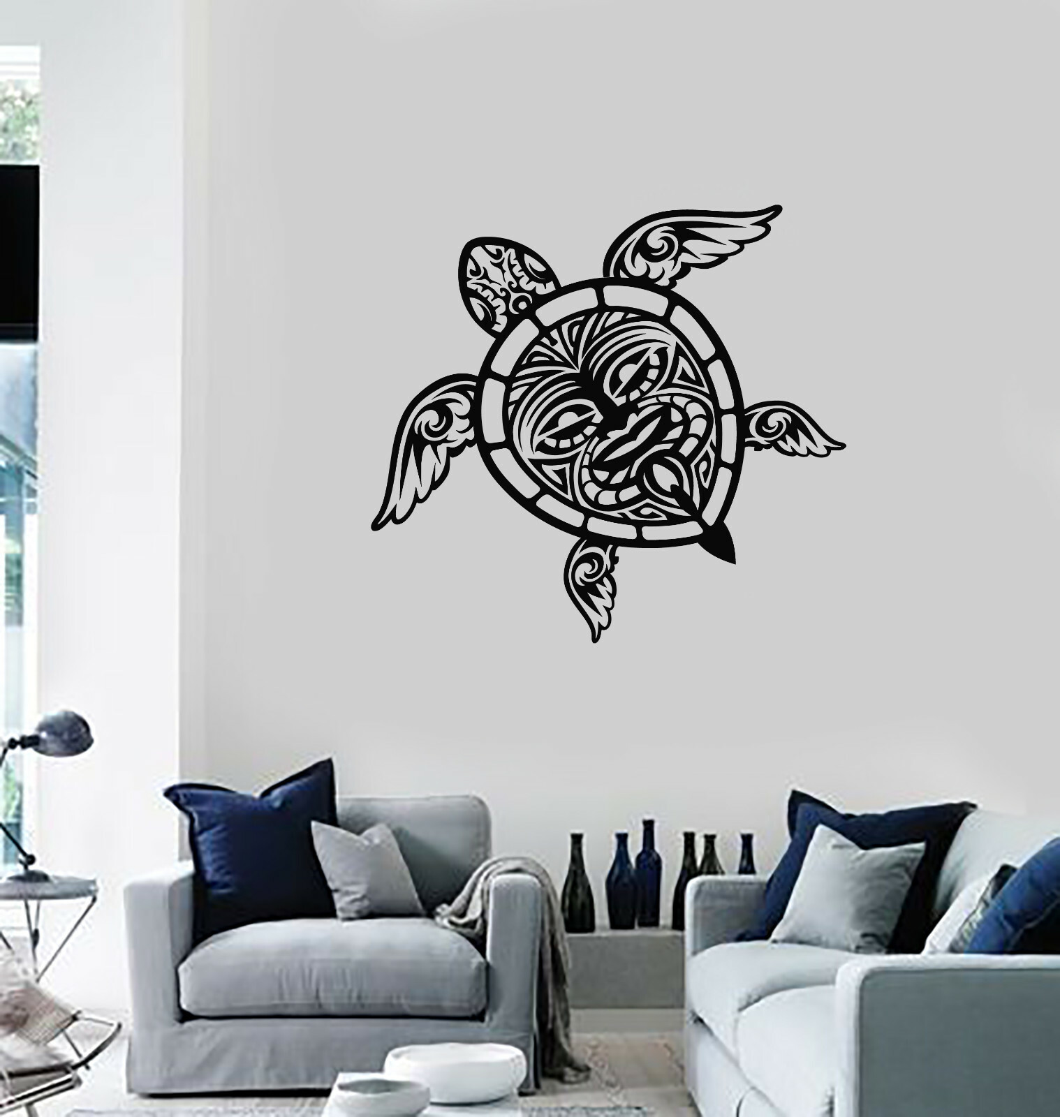 Vinyl Wall Decal Sea Turtle Tribal Pattern Ocean Nautical Stickers (ig5442)