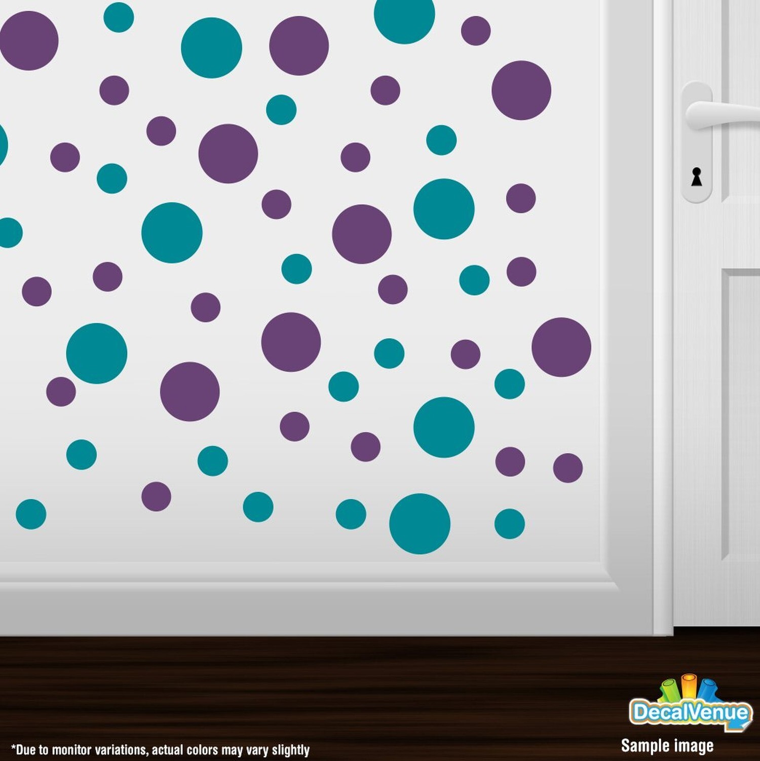 Purple/Turquoise Vinyl Wall Stickers – 2 & 4 inch Circles (30 Decals) 30 Decals