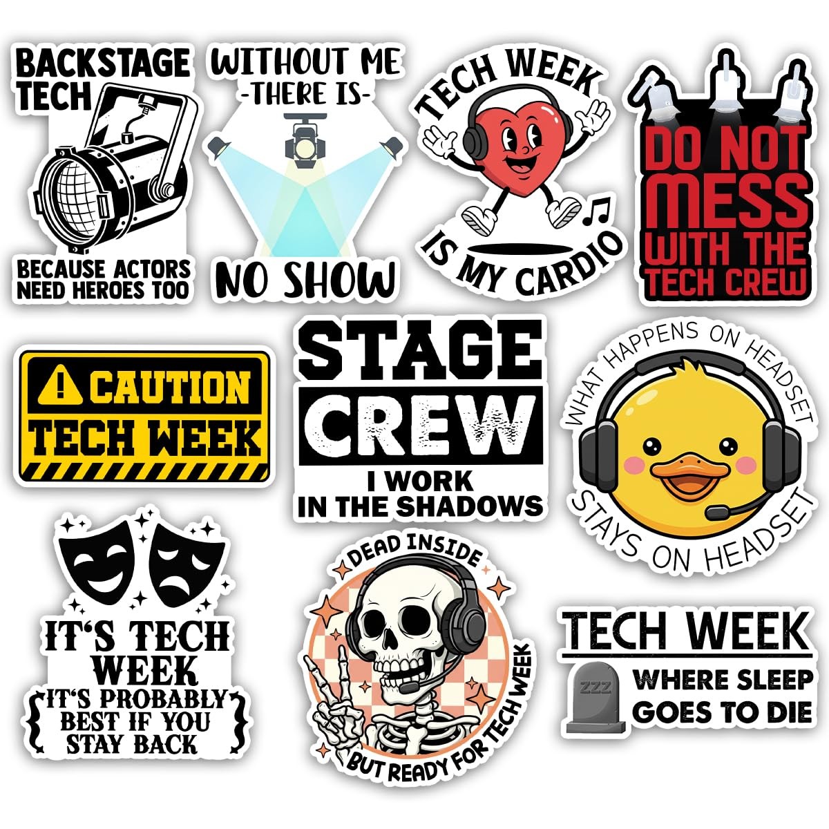 TODOLIA (10Pcs-3in) Tech Week Stage Crew Sticker Pack, Funny Broadway Show