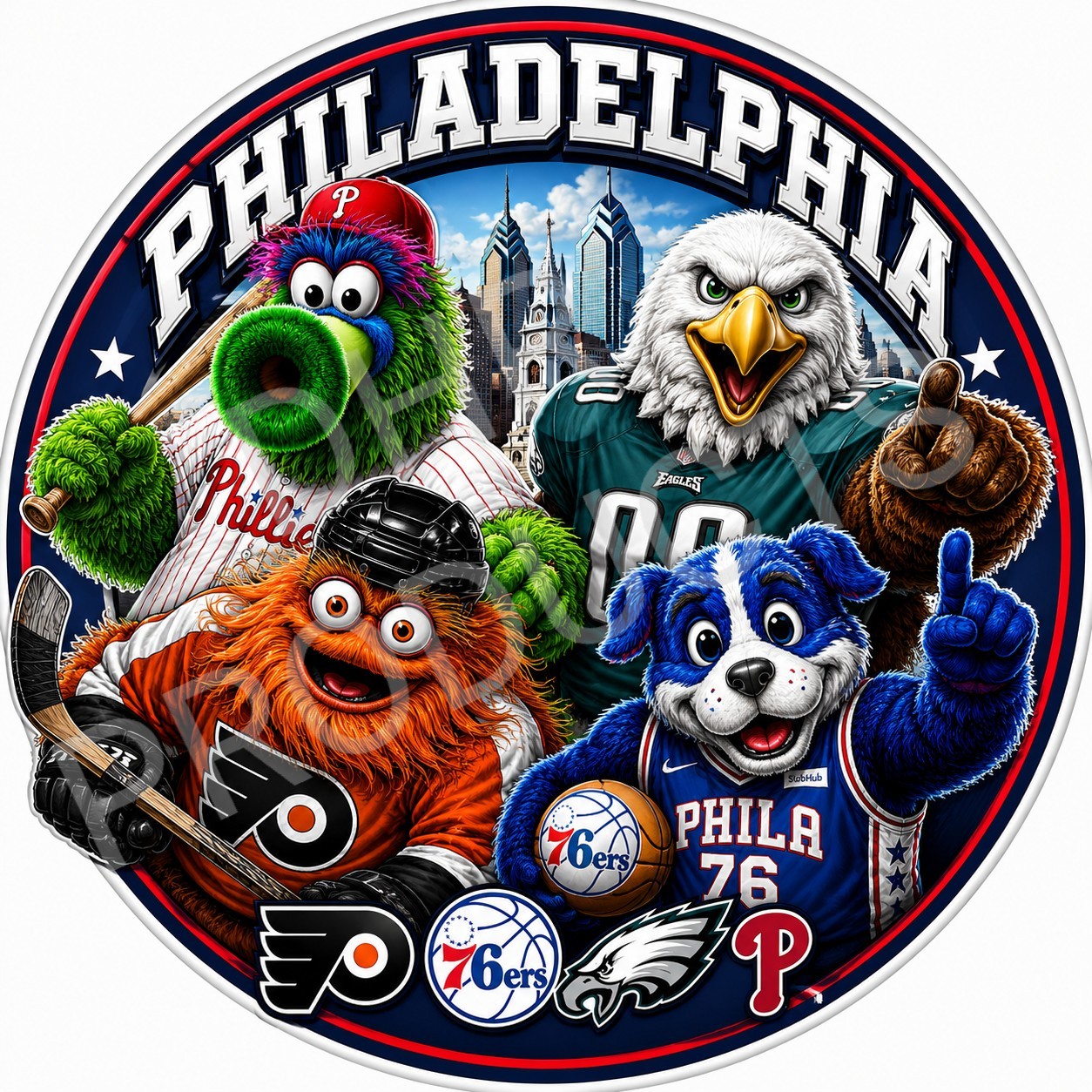 Philadelphia Sports Mashup Vinyl Sticker/Decal – Phillies Flyers 76ers Eagles 01