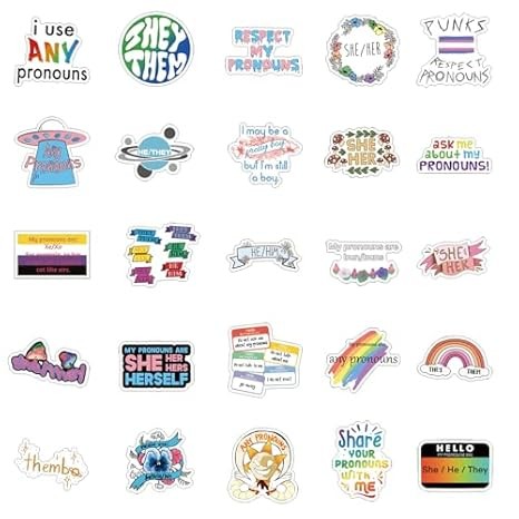 61pcs Aesthetic Cartoon Pronoun Stickers – Cute Vinyl Decals for All Surfaces