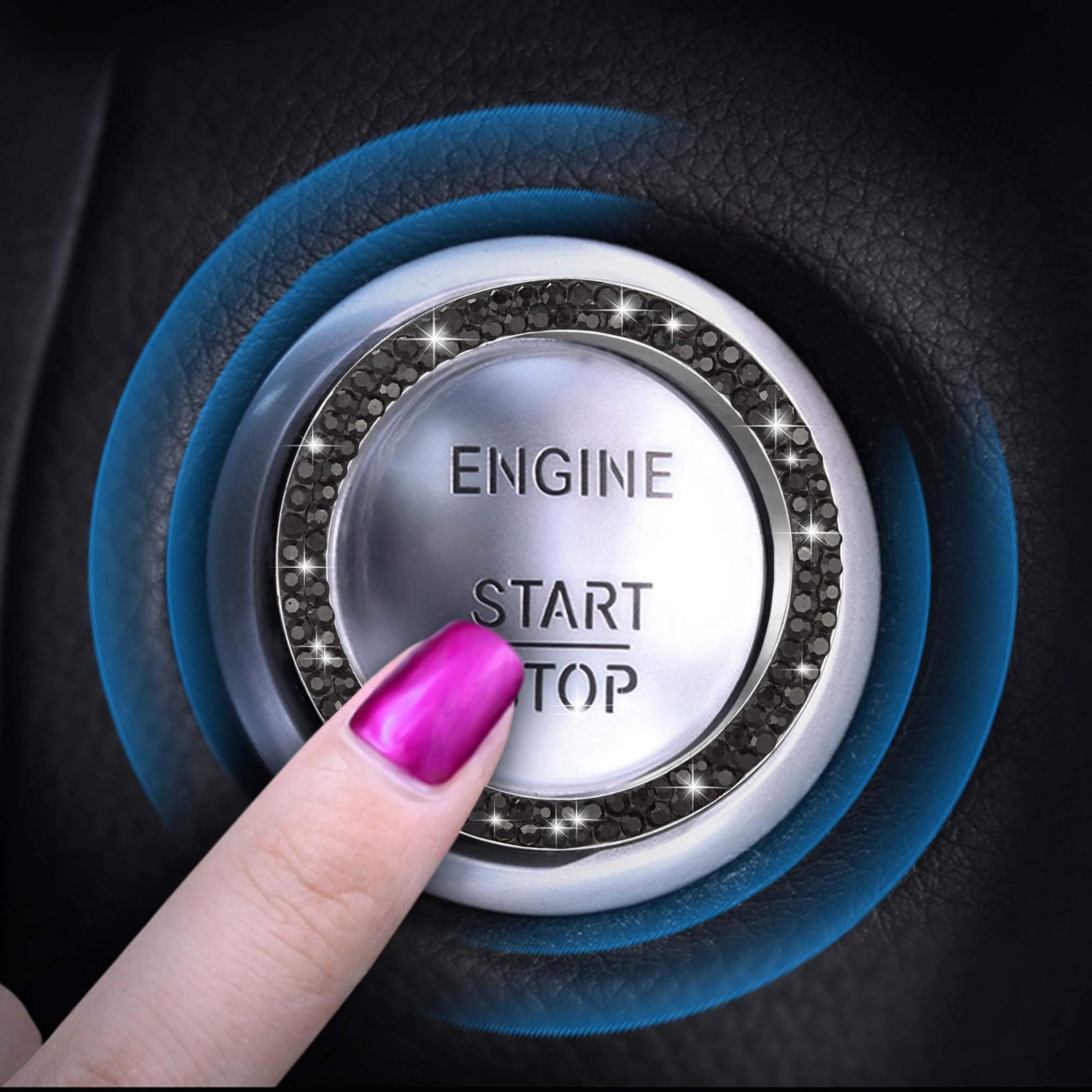 WINKA 2pcs Bling Car Engine Start Button Cover Diamond Crystal Push Start Sto…