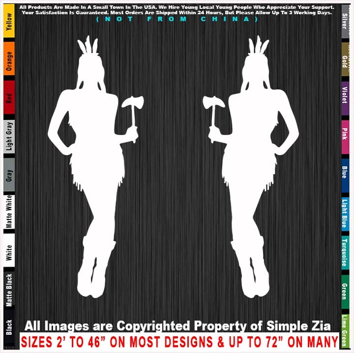 Native American Two Girls with Tomahawks Sticker Decal