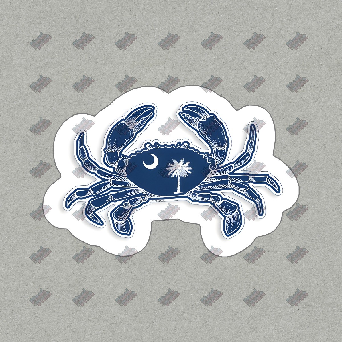 Coastal Charm Vinyl Sticker Crab Design with Palmetto Tree & Moon #290857