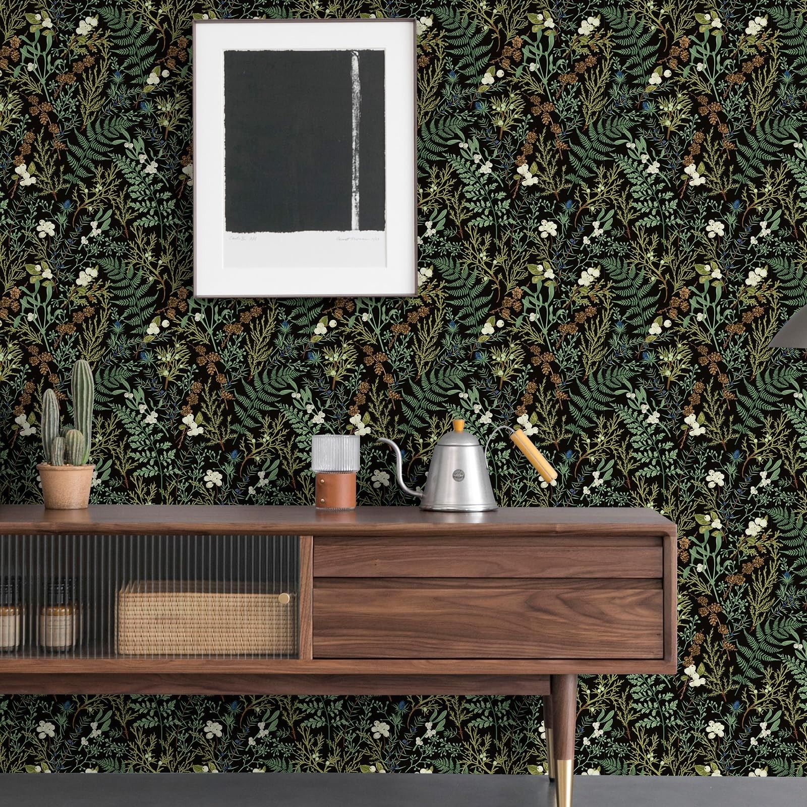 Amiya Black Fern Contact Paper Botanical Forest Wallpaper Peel and Stick Vint…