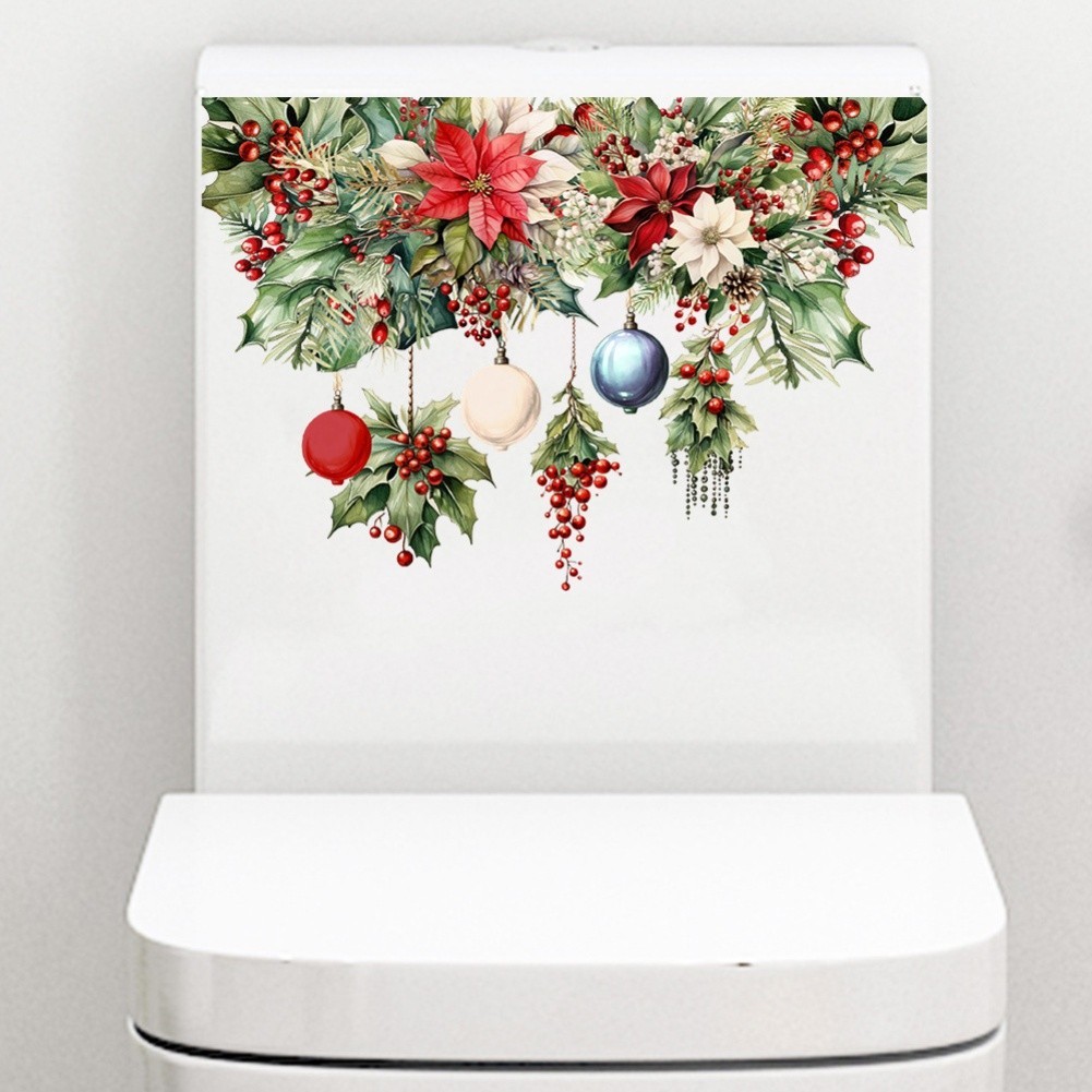 Christmas Toilet Lid and Tank Decals Waterproof Self Stickers Set of 6