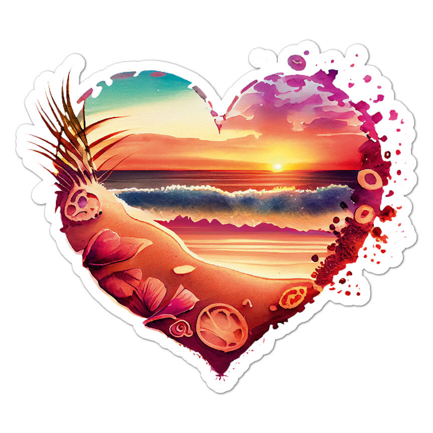 Heart Beach Surf, Vinyl Decal Sticker, Indoor Outdoor, 3 Sizes, #8757