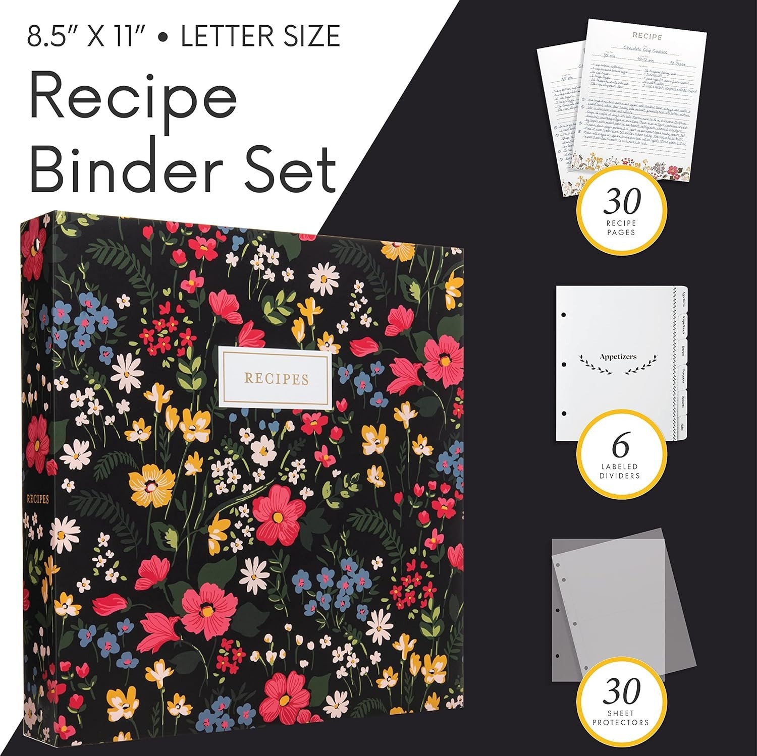 3 Ring Recipe Binder 8.5 x 11 | Full-Page with Clear Protective for