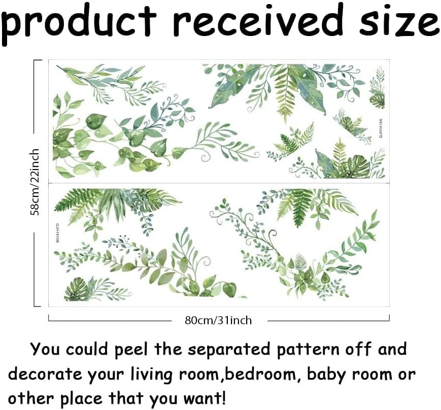Green Plants Wall Decals 2 Sheets Vinyl Leaves Vines Removable Wall Sticker