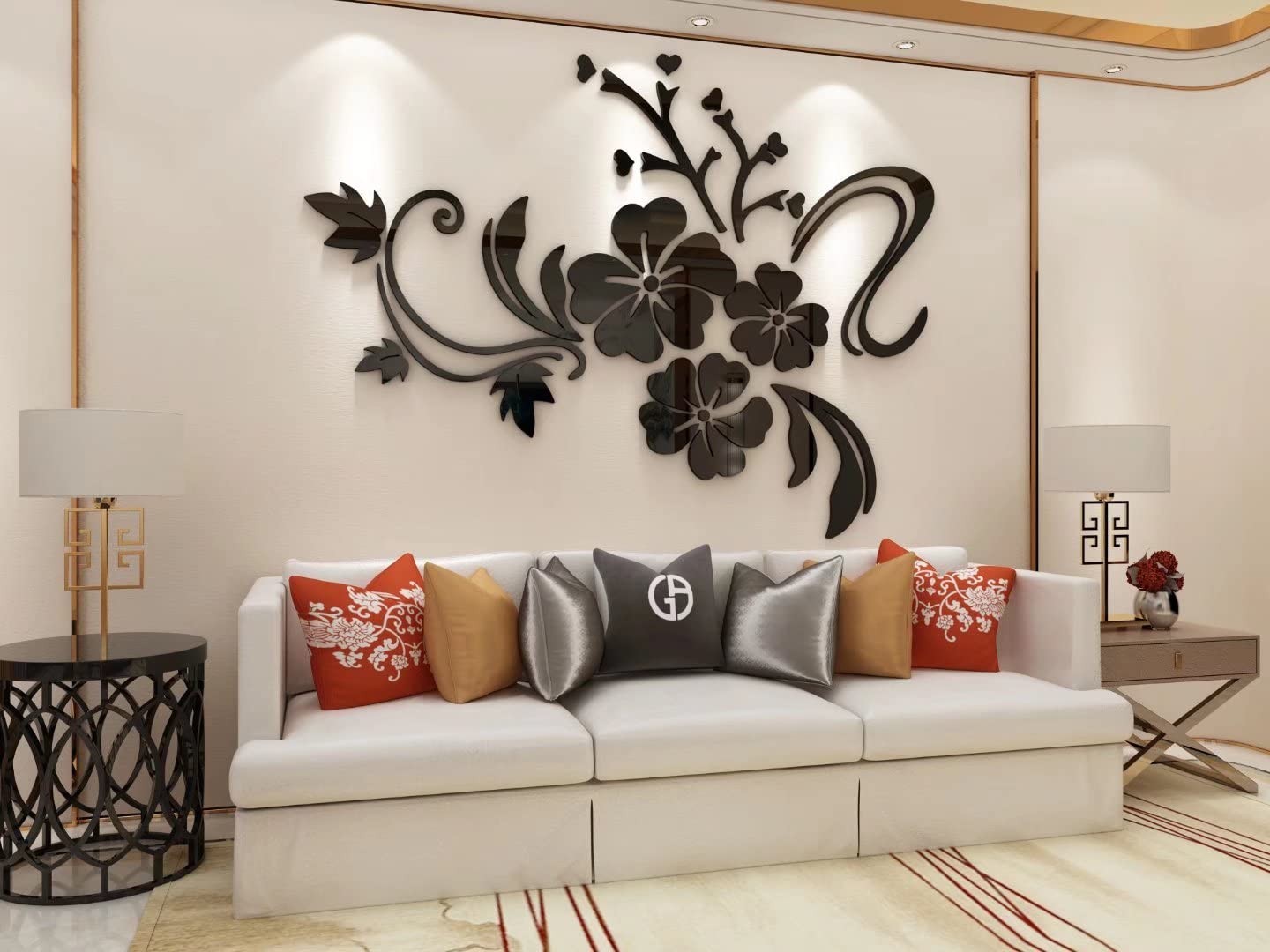 Wall Stickers 3D Flower Pattern – Family Wall Decals Living Room Wall Decor S…