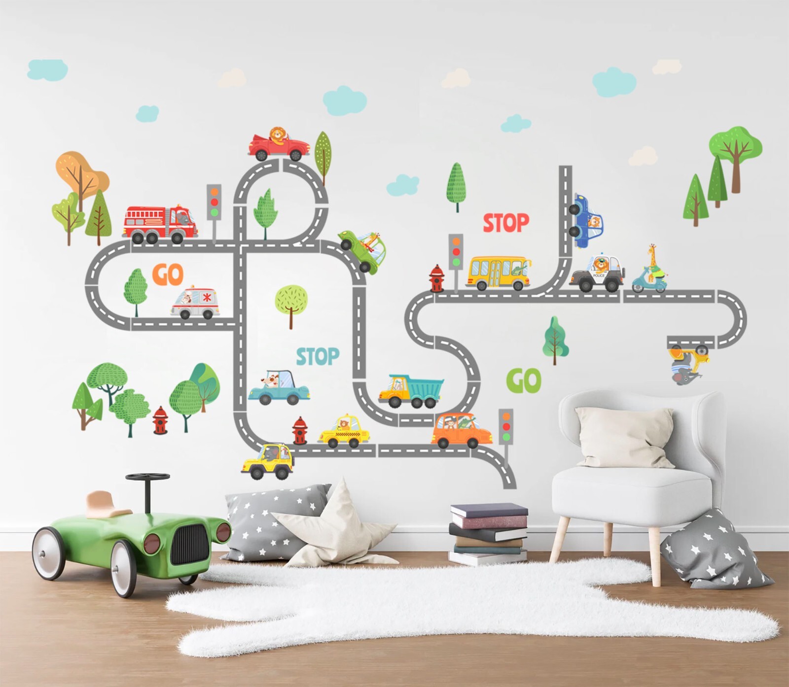 Transportation Vehicles Fire Truck Ambulance Bus Removable Nursery Wall Decal