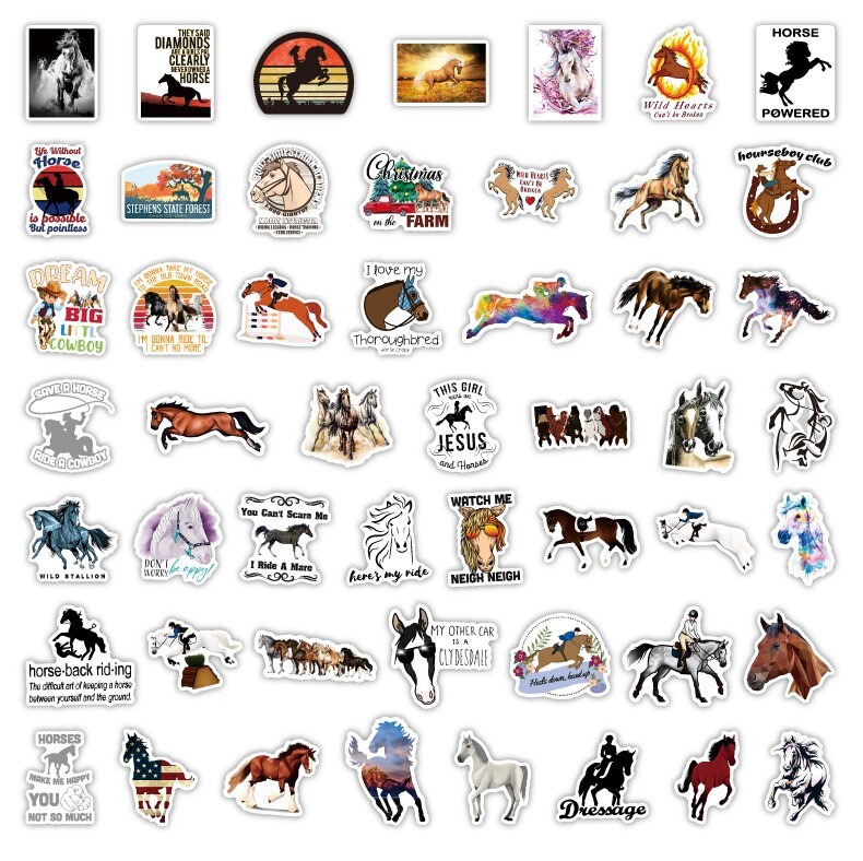 100pcs HORSE Stickers, Horse Merch,Water Bottle Laptop No Residue Stickers, #092