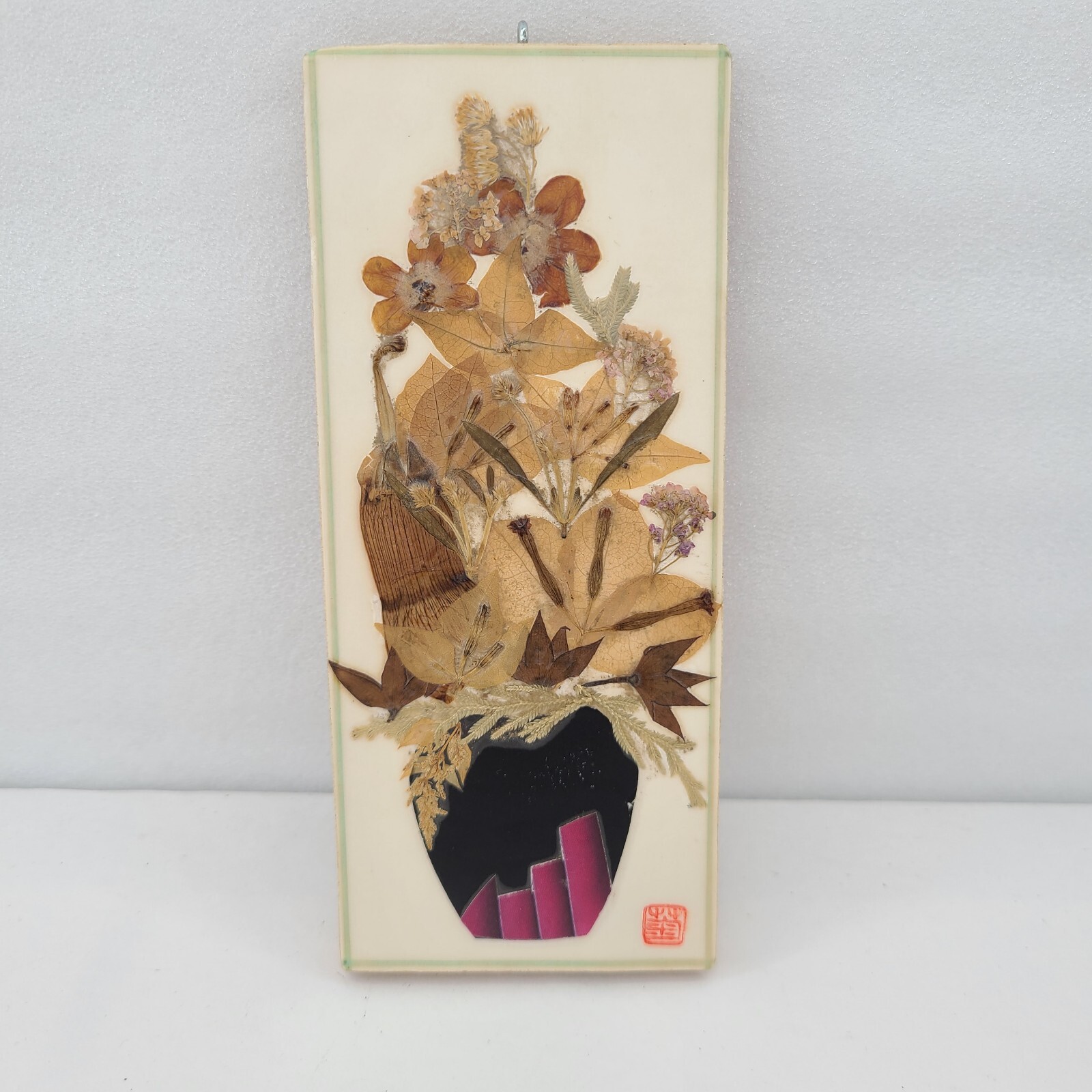 Set of 5 Asian Pressed Flower Art Panels Botanical Oshibana Style Wall Hanging