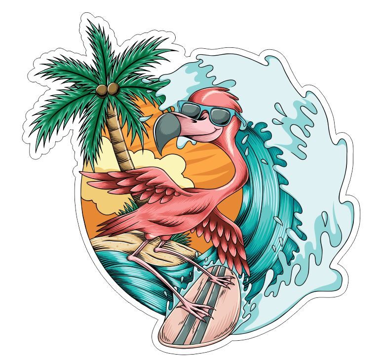 Tropical Beach Surf Surfing Parrot Sticker A79