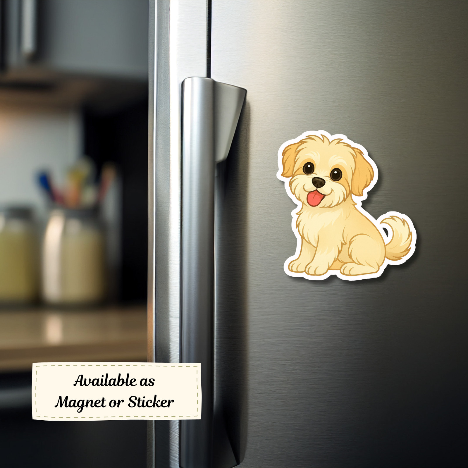 Personalized Shorkie Dog Sticker Magnet Bookmark – Gold and White