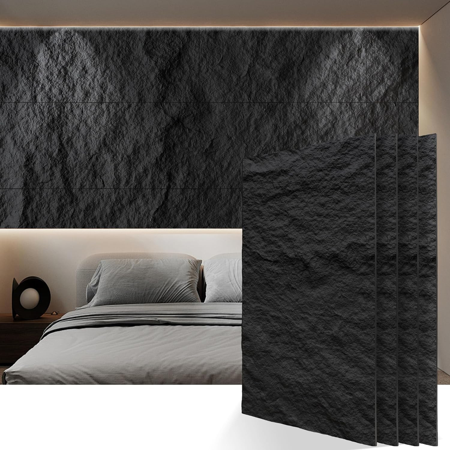 PU 3D Faux Stone Wall Panels, 4 PCS Wainscoting Panel for Interior Wall Decor, C